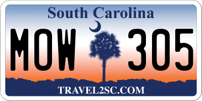 SC license plate MOW305