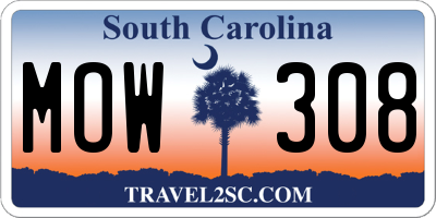SC license plate MOW308