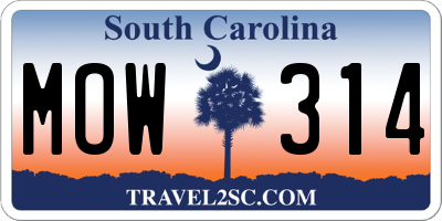 SC license plate MOW314