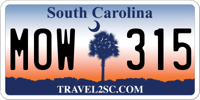 SC license plate MOW315