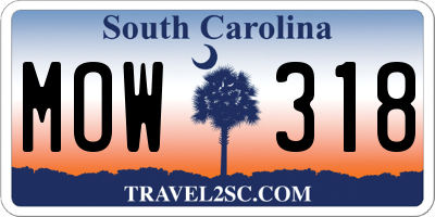 SC license plate MOW318
