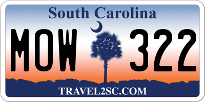 SC license plate MOW322