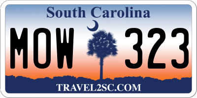 SC license plate MOW323