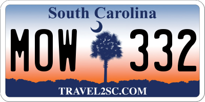SC license plate MOW332