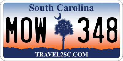 SC license plate MOW348