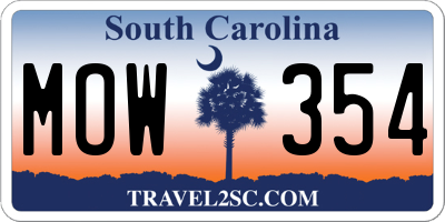 SC license plate MOW354