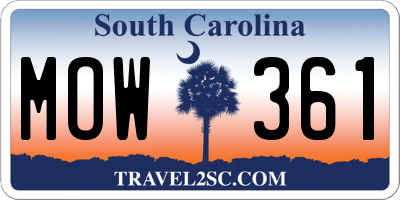 SC license plate MOW361