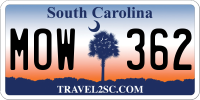 SC license plate MOW362