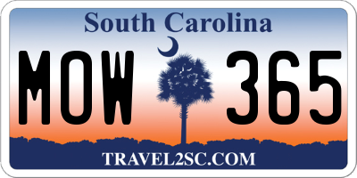 SC license plate MOW365