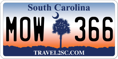 SC license plate MOW366