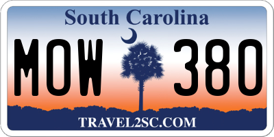 SC license plate MOW380