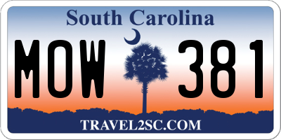 SC license plate MOW381