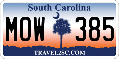 SC license plate MOW385