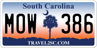 SC license plate MOW386