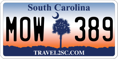 SC license plate MOW389