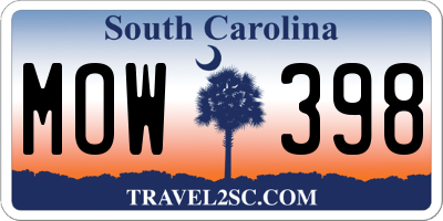 SC license plate MOW398
