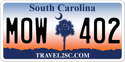 SC license plate MOW402