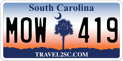 SC license plate MOW419