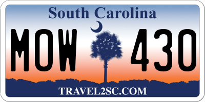 SC license plate MOW430