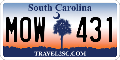 SC license plate MOW431
