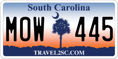 SC license plate MOW445
