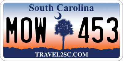 SC license plate MOW453