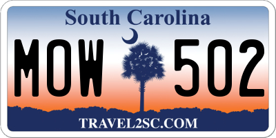 SC license plate MOW502