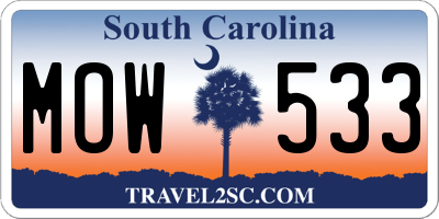 SC license plate MOW533