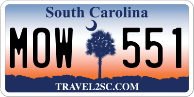 SC license plate MOW551