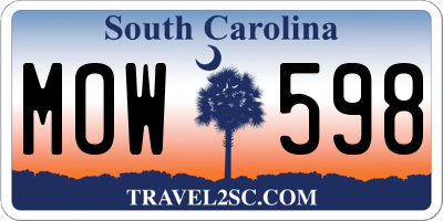 SC license plate MOW598