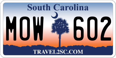 SC license plate MOW602