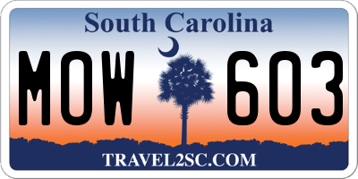 SC license plate MOW603