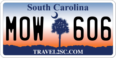SC license plate MOW606