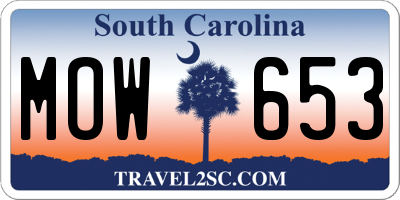 SC license plate MOW653