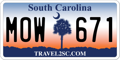 SC license plate MOW671
