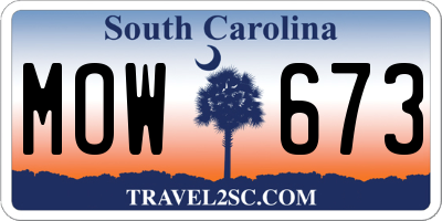 SC license plate MOW673
