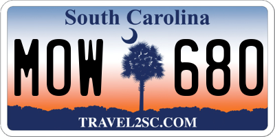 SC license plate MOW680