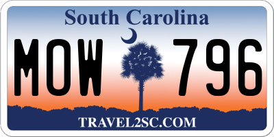 SC license plate MOW796