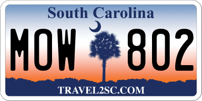 SC license plate MOW802
