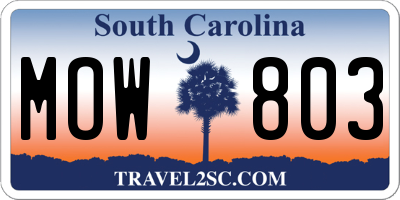 SC license plate MOW803