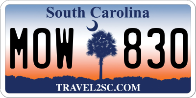 SC license plate MOW830