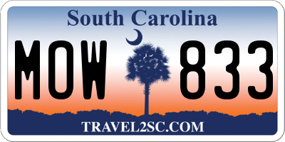 SC license plate MOW833