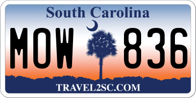 SC license plate MOW836