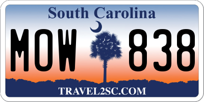 SC license plate MOW838