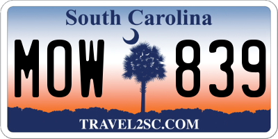 SC license plate MOW839