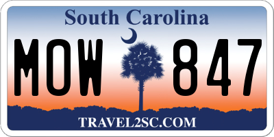 SC license plate MOW847