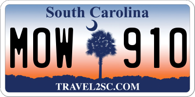 SC license plate MOW910