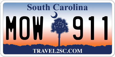 SC license plate MOW911