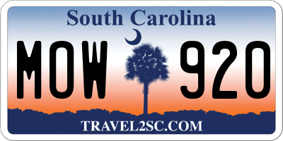 SC license plate MOW920