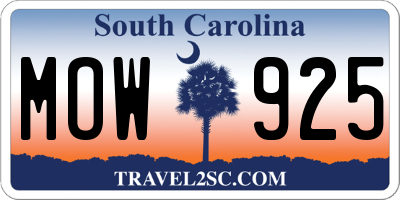 SC license plate MOW925